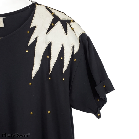 Black Studded Top w/h Faux Leather Accents - Picture 3 of 7